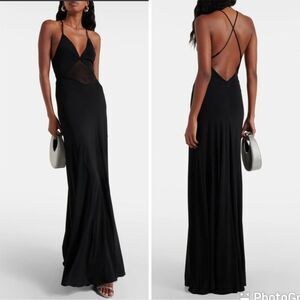 NEW STAUD Fleur Mesh Inset Maxi Dress Black Size XS